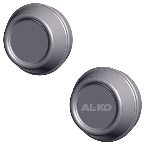 Image of AL-KO's 48mm grease caps. Blank & with logo.