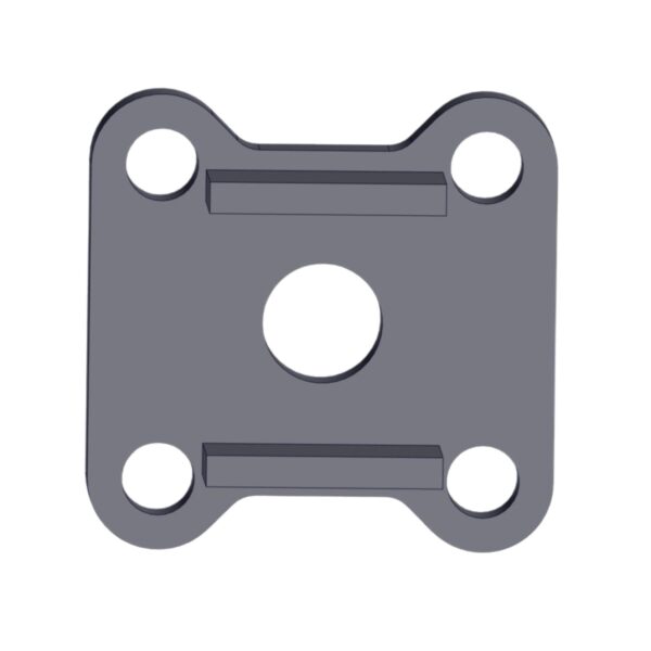 Front image of Burquip's 5 hole plate for 80mm high speed square axles.