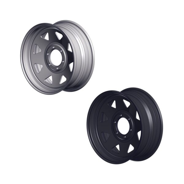 Image of Burquip's black & white 17" 6/139.7 rims.